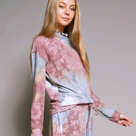 MYSTREE TYE DYE MOCK NECK PULLOVER WITH STITCH DETAIL - Picture 1 of 8